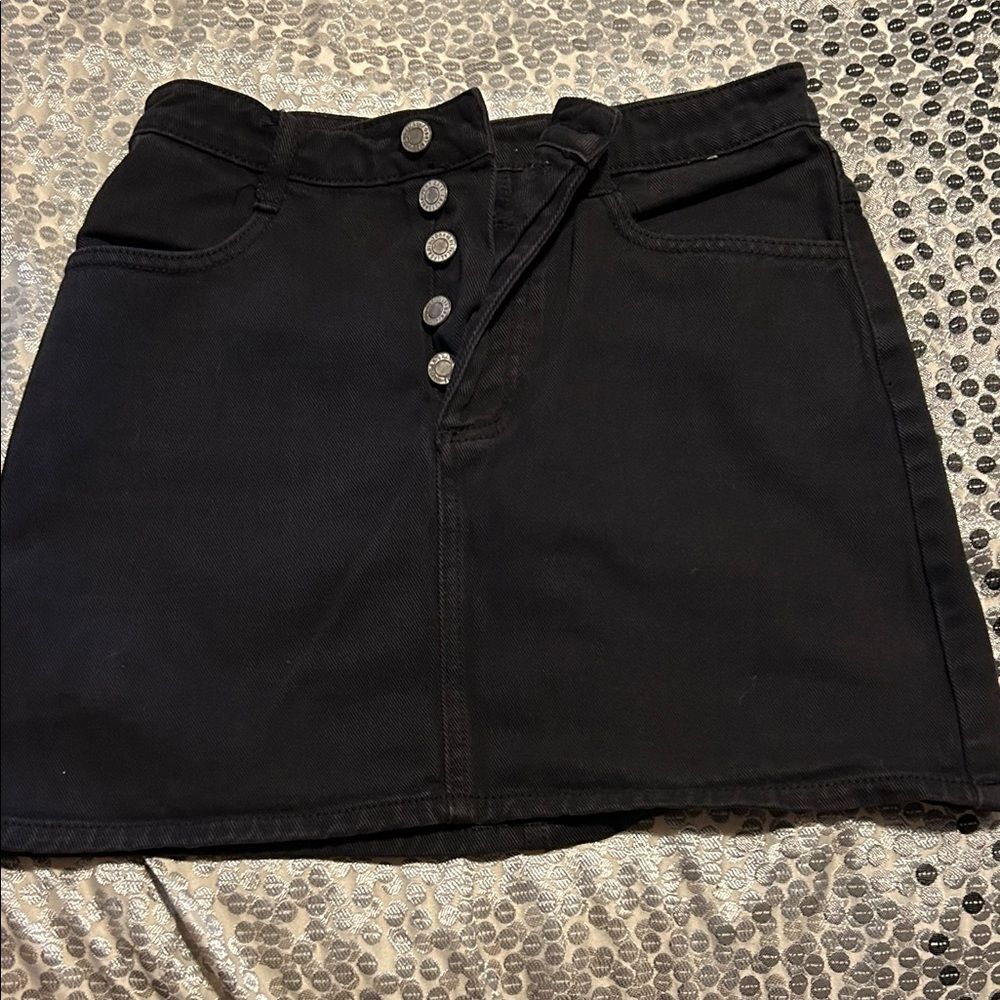 J. Galt California Black Cotton Jean mini Skirt button up size M. WS